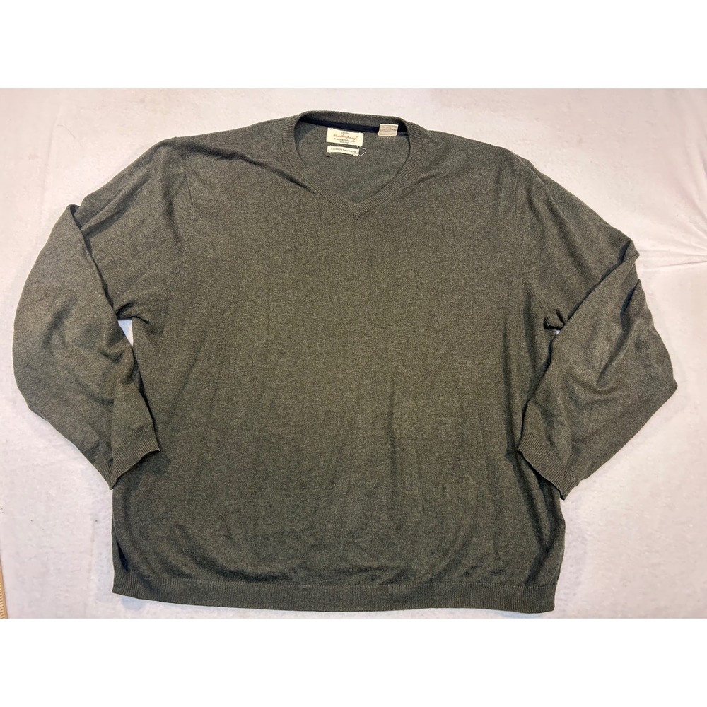Weatherproof Vintage Mens XL Olive Green Cotton Cashmere Blend V-Neck Sweater